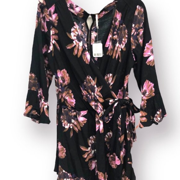NWT Free People Black with Pink Floral Print Romper Size M - Picture 14 of 15